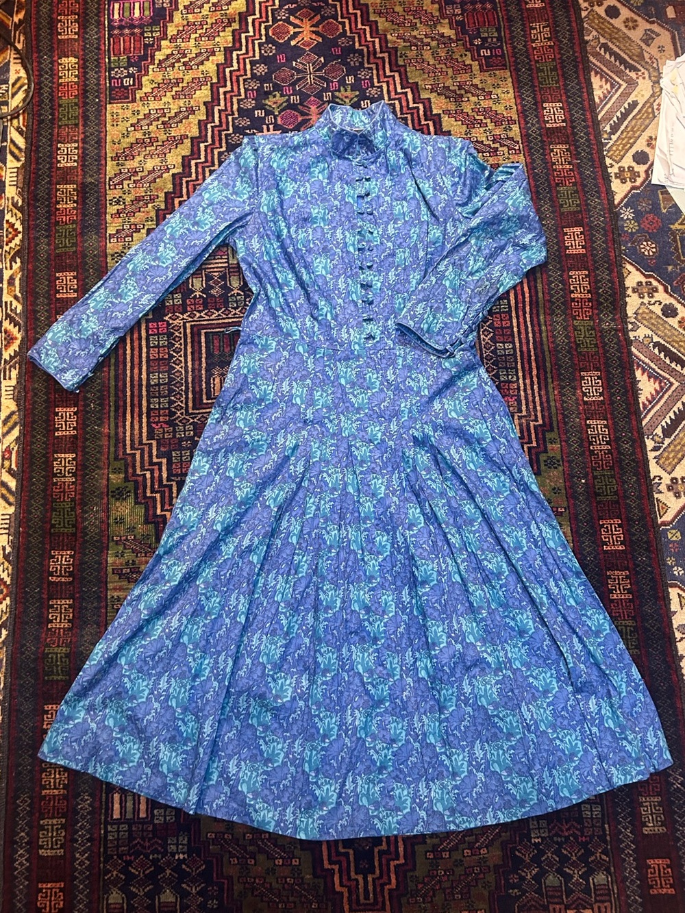 Vintage Origins in Liberty of London Blue Paisley Long Sleeve Dress sz M